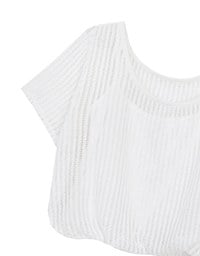 Faux 2 Piece Layered Mesh Short Sleeve Top with Soft Knit Texture