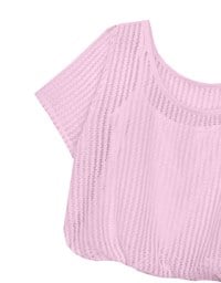 Faux 2 Piece Layered Mesh Short Sleeve Top with Soft Knit Texture