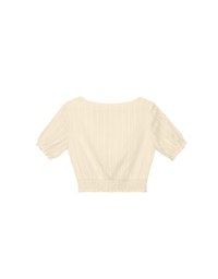 Ruched Waist Textured Stripe V Neck Cropped Top with Puff Sleeves