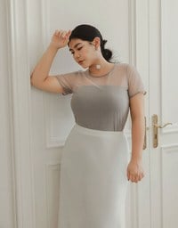 Crew Neck Sheer Mesh Short Sleeve Cropped Tee
