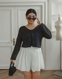 Sheer Daisy Embossed Knit V Neck Cardigan