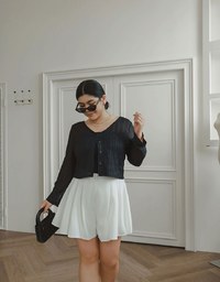 Sheer Daisy Embossed Knit V Neck Cardigan