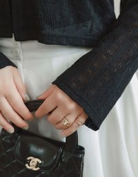 Sheer Daisy Embossed Knit V Neck Cardigan