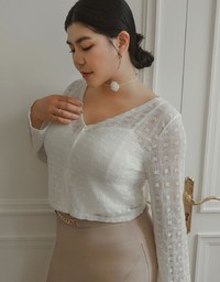Sheer Daisy Embossed Knit V Neck Cardigan