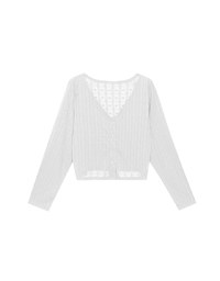 Sheer Daisy Embossed Knit V Neck Cardigan