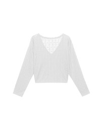 Sheer Daisy Embossed Knit V Neck Cardigan