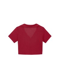 Sheer Knit Cropped Shirt with Heart Buttons and Lapel Collar