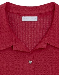 Sheer Knit Cropped Shirt with Heart Buttons and Lapel Collar