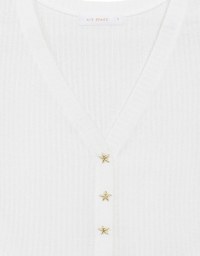 Vネック×ヒトデボタン リブニットトップス