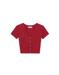 Vネック×ヒトデボタン リブニットトップス