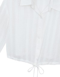 Sheer Gingham Bubble Long Sleeve Blouse with Drawstring Hem