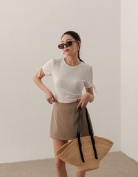 Sheer Stripe Texture Ribbed Top with Drawstring Cuff Sleeves Detail