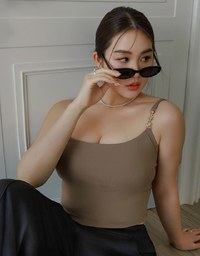Cooling Fabric Cropped Cami Bra Top with Gold Chain Detail