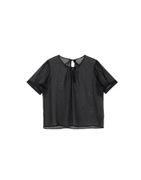 Puff Sleeve Transparent Mesh Top with Elegant Ribbon Back Design