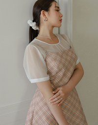 Puff Sleeve Transparent Mesh Top with Elegant Ribbon Back Design