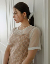 Puff Sleeve Transparent Mesh Top with Elegant Ribbon Back Design