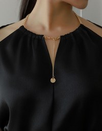 Soft Chiffon Cold Shoulder Top with Gold Chain Trim