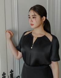 Soft Chiffon Cold Shoulder Top with Gold Chain Trim