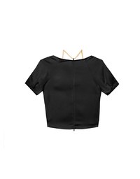 Soft Chiffon Cold Shoulder Top with Gold Chain Trim