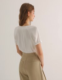 Soft Chiffon Cold Shoulder Top with Gold Chain Trim