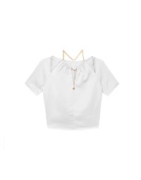 Soft Chiffon Cold Shoulder Top with Gold Chain Trim