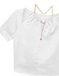 Soft Chiffon Cold Shoulder Top with Gold Chain Trim