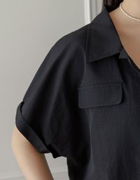 Soft Crinkle Fabric Cropped Shirt with Front Flap Pockets
