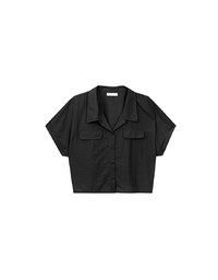Soft Crinkle Fabric Cropped Shirt with Front Flap Pockets