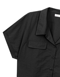 Soft Crinkle Fabric Cropped Shirt with Front Flap Pockets