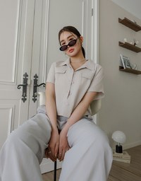 Soft Crinkle Fabric Cropped Shirt with Front Flap Pockets