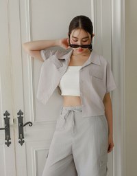 Soft Crinkle Fabric Cropped Shirt with Front Flap Pockets