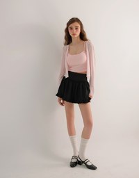 Stretchy Wavy Texture Ribbed Knit Spaghetti Strap Cropped Camisole Padded Top