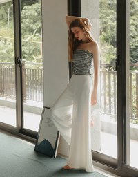 Elegant Tweed Check Textured Strapless Padded Cropped Tube Top