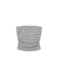 Elegant Tweed Check Textured Strapless Padded Cropped Tube Top