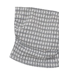 Elegant Tweed Check Textured Strapless Padded Cropped Tube Top