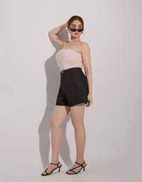 Elegant Tweed Check Textured Strapless Padded Cropped Tube Top
