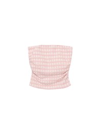 Elegant Tweed Check Textured Strapless Padded Cropped Tube Top