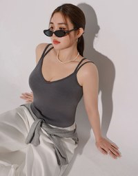 【AiR 2.0】Double Spaghetti Strap V Neck Open Back Bra Top