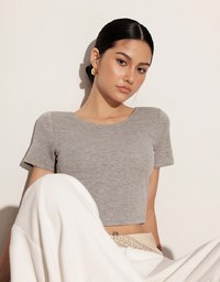 Deep V Back Solid Slim Fit Padded Cropped Tee