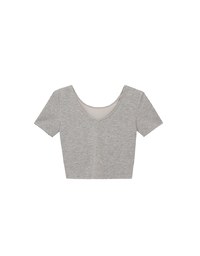 Deep V Back Solid Slim Fit Padded Cropped Tee