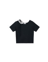 2WAY不對稱領口綁帶羅紋短TEE
