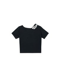 2WAY不對稱領口綁帶羅紋短TEE