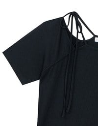 2WAY不對稱領口綁帶羅紋短TEE