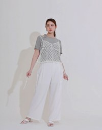 2WAY不對稱領口綁帶羅紋短TEE