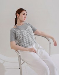 2WAY不對稱領口綁帶羅紋短TEE