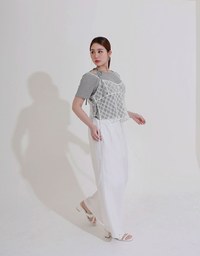 2WAY不對稱領口綁帶羅紋短TEE
