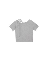 2WAY不對稱領口綁帶羅紋短TEE