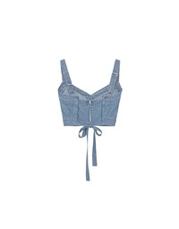 Jeans Denim Crop Vest  Top with Adjustable Straps and Back Tie Detail
