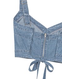 Jeans Denim Crop Vest  Top with Adjustable Straps and Back Tie Detail