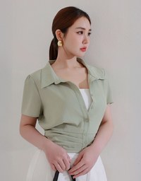 抓褶收腰公主袖襯衫